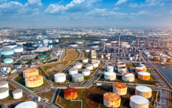 Aerial view of gas and oil refinery, Oil Industry.